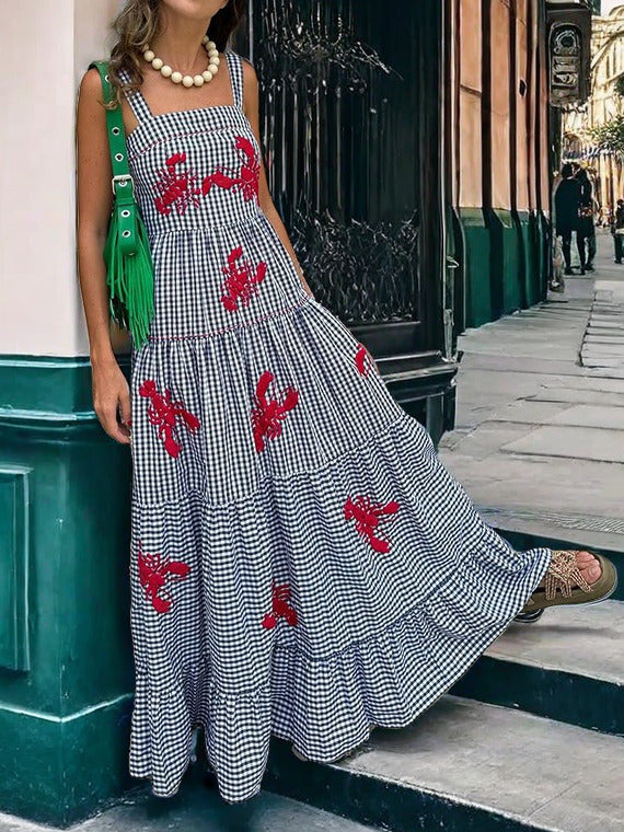 Exquisito vestido de fiesta midi camisola bordado