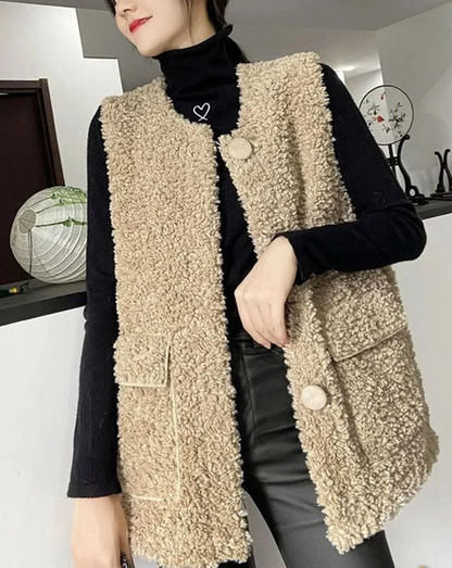 Chaleco Elegante Caqui para el Invierno con Bolsillos