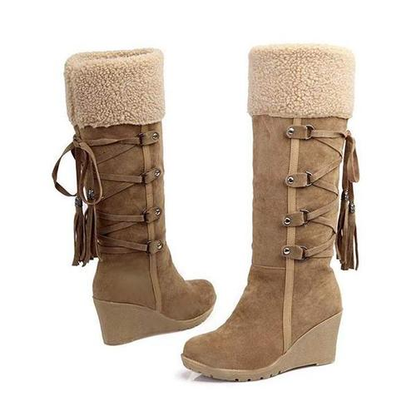 Botas de Nieve Altas con Tacón de Cuña - Cálidas y Elegantes para Invierno