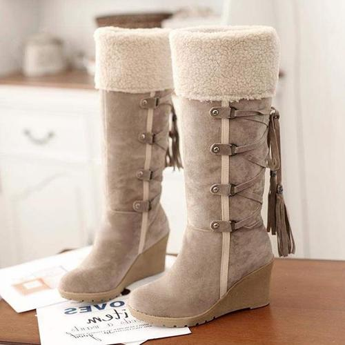 Botas de Nieve Altas con Tacón de Cuña - Cálidas y Elegantes para Invierno