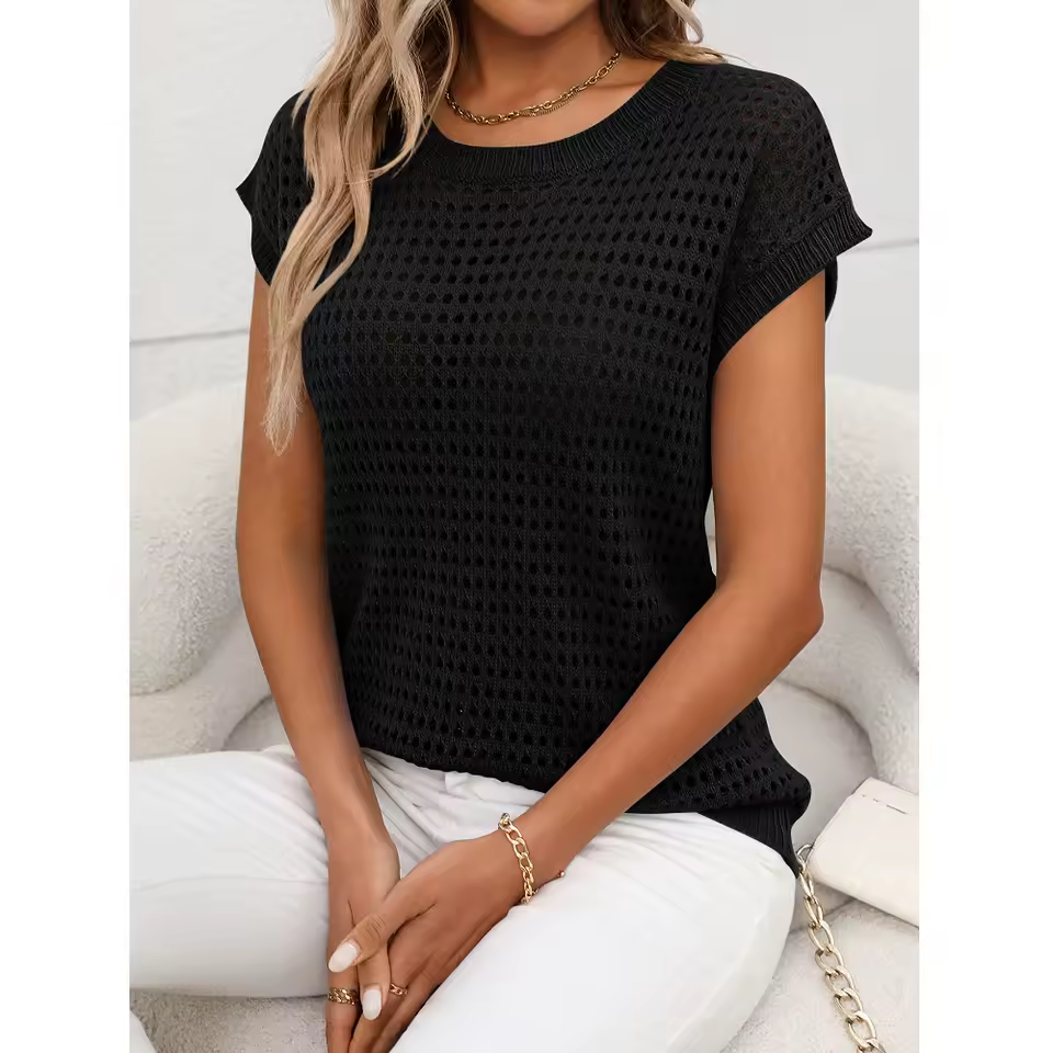 Top Calado Veraniego Para Mujer – Jersey Sin Mangas De Punto Suelto Con Cuello Redondo
