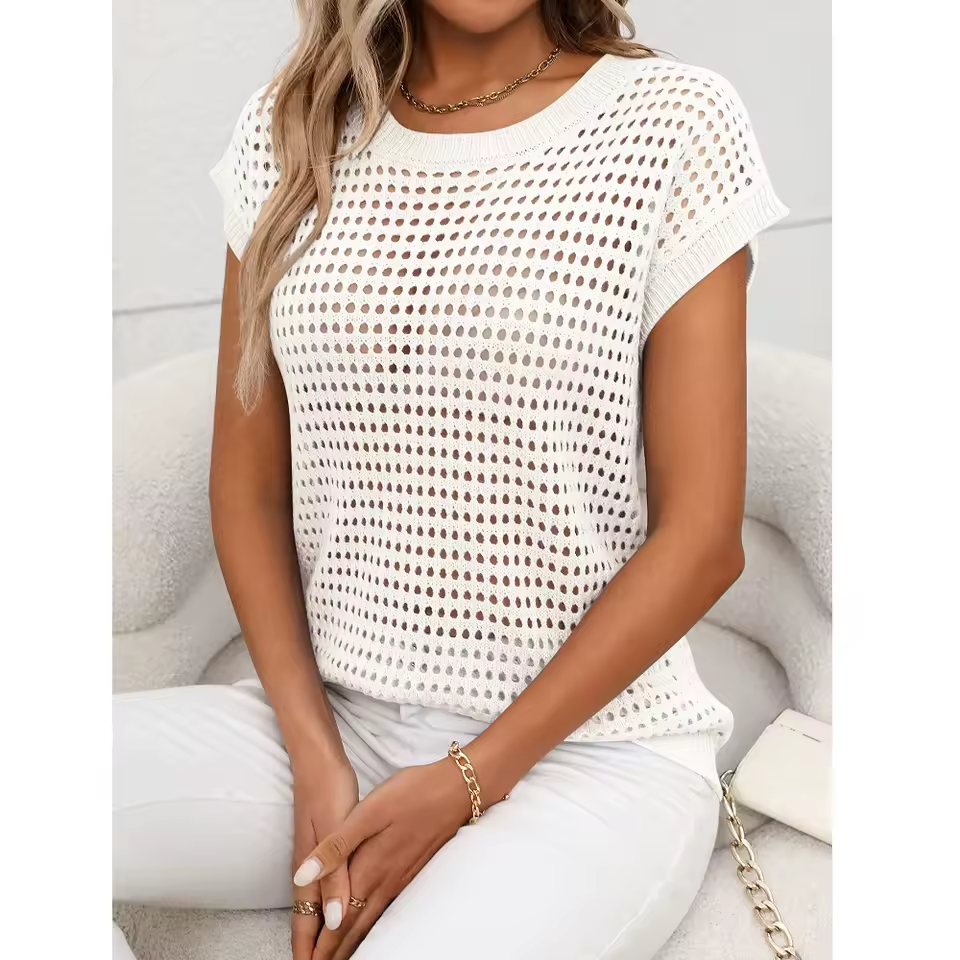 Top Calado Veraniego Para Mujer – Jersey Sin Mangas De Punto Suelto Con Cuello Redondo