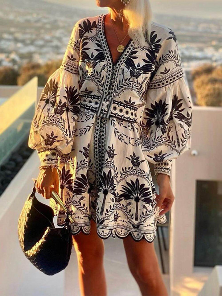 Vestido corto playero estampado floral suelto – túnica ligera de verano