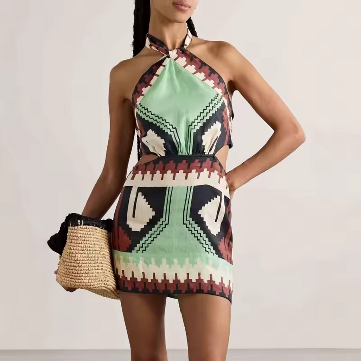 Vestido minifalda estilo atado al cuello para mujer