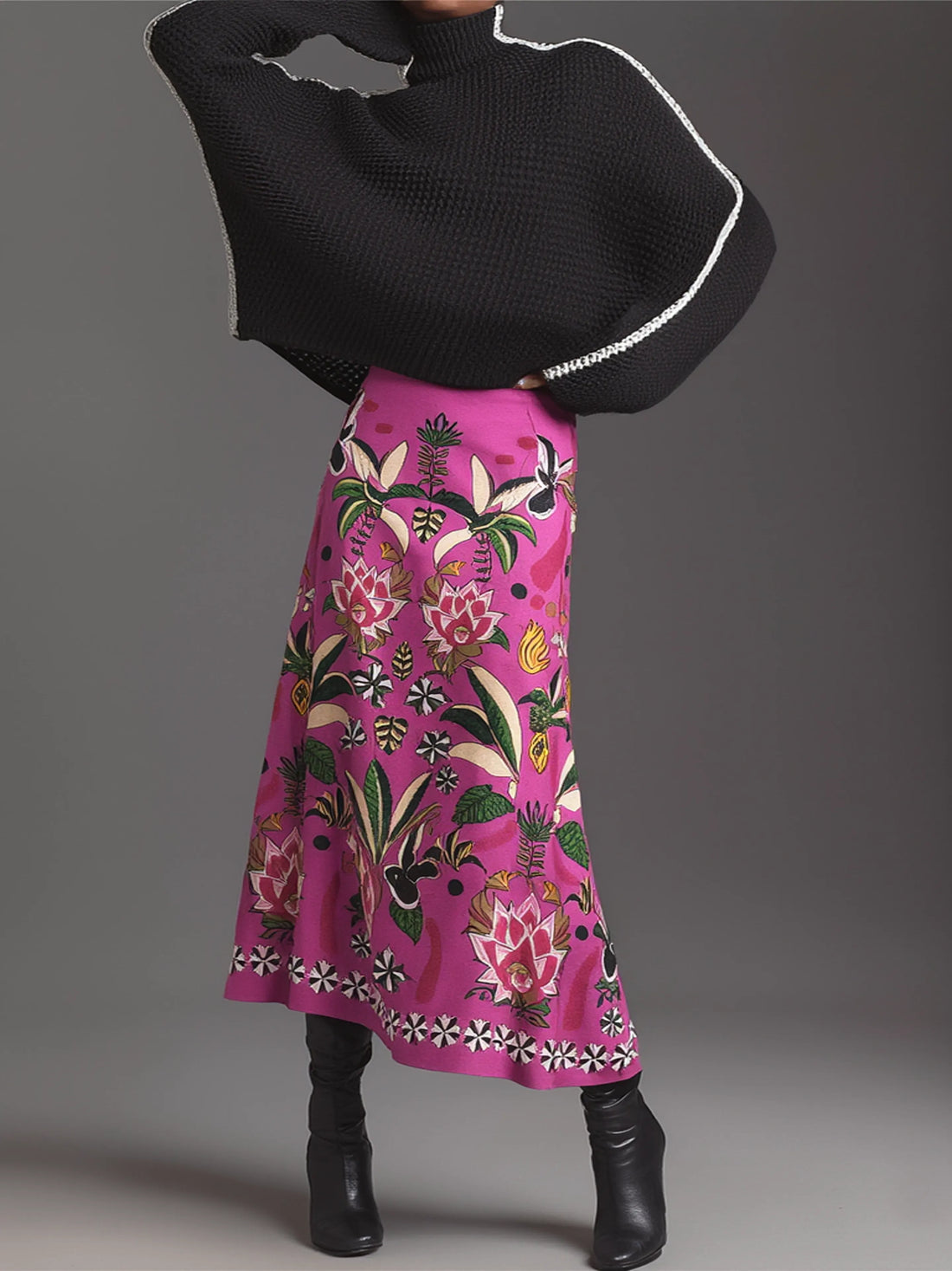 Falda midi tropical para mujer