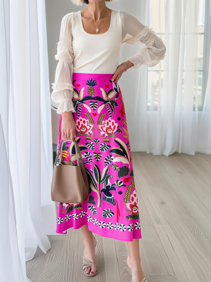 Falda midi tropical para mujer