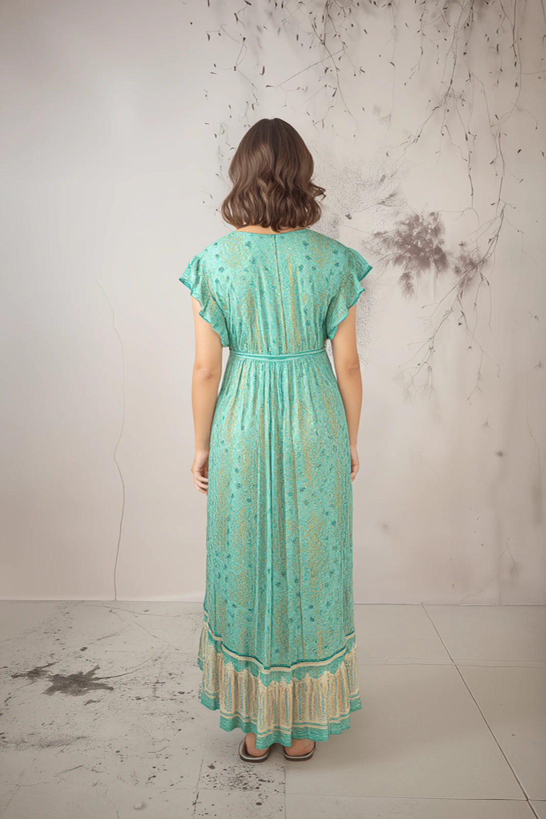 Vestido largo bohemio de mujer con mangas cortas y estampado floral